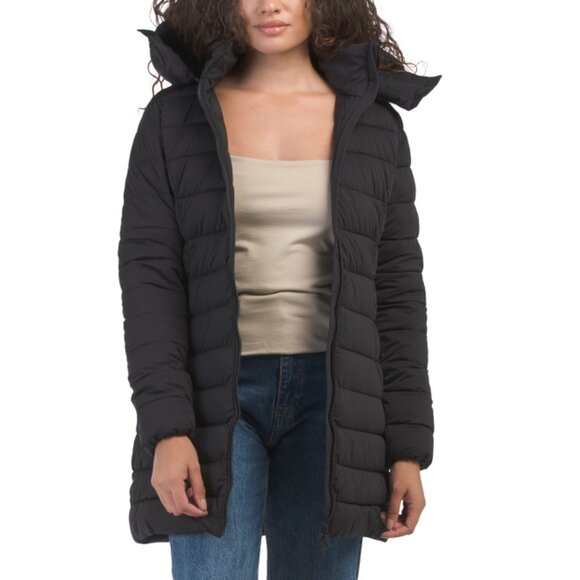 SAVE THE DUCK Black Long Puffer Coat With Detachable Hood